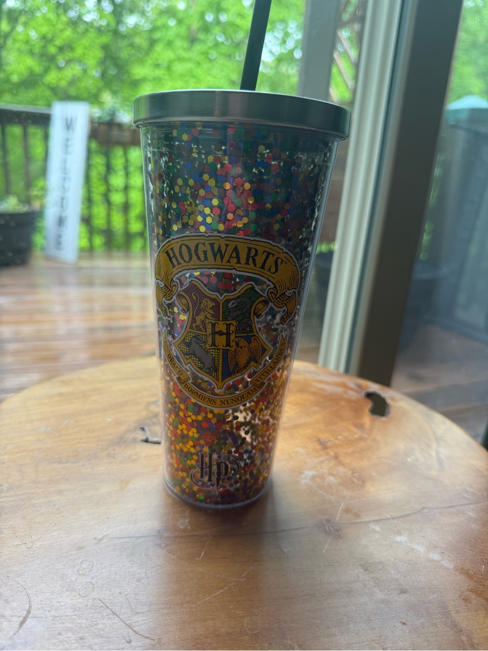 Hogwarts Glitter Tumbler with Straw - Multicolor